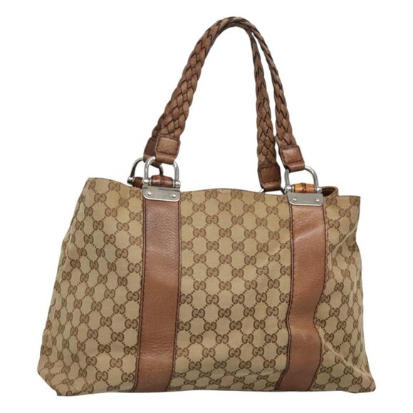 GUCCI GG Canvas Bamboo Tote Bag Beige Silver 232947 Auth bs27063 - Picture 1 of 16